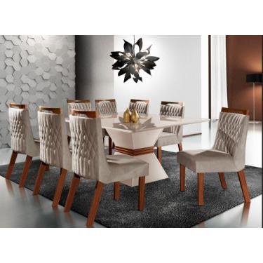 Imagem de Conjunto Sala De Jantar Mesa Cronos Off White Em Mdf 8 Cadeira Atena P