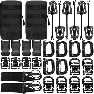 Imagem de Kit de acessórios Molle com 30 acessórios para bolsa Molle de 2,5 cm, mochila tática, colete, cinto, acessórios Molle com bolsas Molle, anel em D, clipe de engrenagem de bloqueio Grimloc Web Dominator
