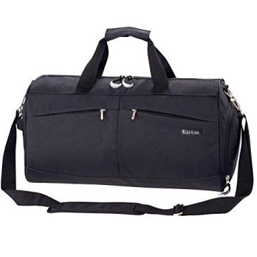 Imagem de Bolsa esportiva Kuston Sports para academia com compartimento para sapatos e bolso molhado, Preto, Large