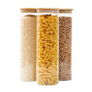 Imagem de Kit 3 potes de vidro 2L tampa de bambu herméticos - Tüd