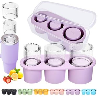 Imagem de Rhewatin 1 bandeja de gelo para Stanley/Yeti/Simple Modern etc. Copos de 1,134 g, bandeja de cubo de gelo de silicone para copos com caixa e tampa, roxo