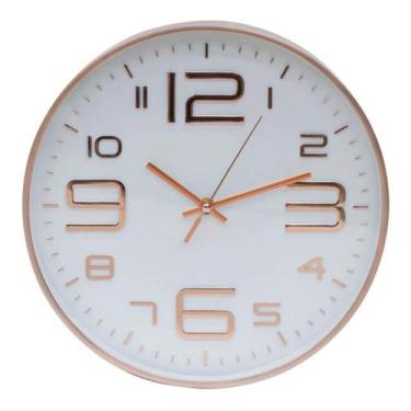 Imagem de Relógio De Parede Rosê Branco Numeração Arábica 29.5x29.5cm - Mileno