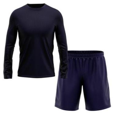 Imagem de Kit Short + Camiseta Masculina Manga Longa Segunda Pele Esporte Treino-Masculino