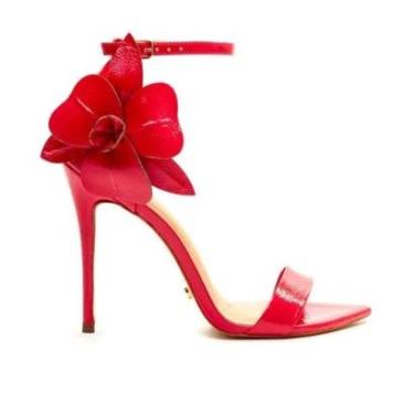 Imagem de Sandália Alta em Couro Vermelho Com Flor Cecconello-Feminino