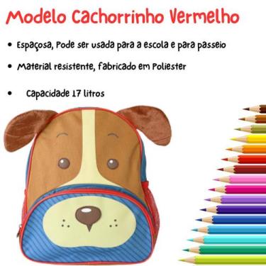 Imagem de Mochila de Costas Escolar Infantil Clio Pets Bichinhos Fofa, Vermelho