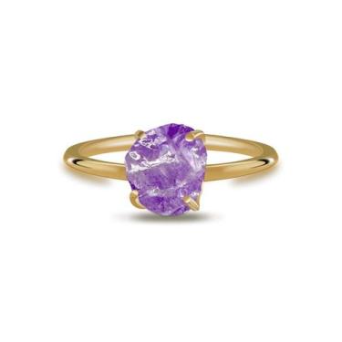 Imagem de Aliança Ametista - Cristal Natural, Banho Ouro 18k