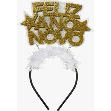 Imagem de Tiara Feliz Ano Novo EVA Branco e Dourado Vivarte - Inspire sua Festa 