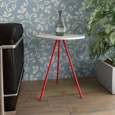 Imagem de Mesa Lateral Gabriela Wood Branco E Vermelho - Cor: Vermelho