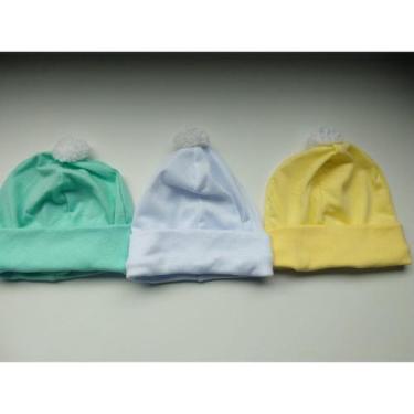 Imagem de Kit Touca recém nascido bebê 100% Algodão Antialérgico 3 peças menino 