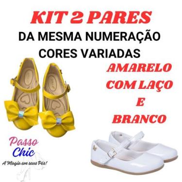 Imagem de Kit 2 Pares Sapatilha Infantil Menina Verniz Lisa E Com Laço Confortáv
