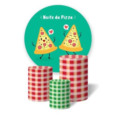 Imagem de Trio de Capas Cilíndricas + Painel Redondo Sublimado c/ Elástico Pizza