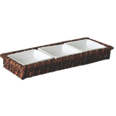 Imagem de Petisqueira de Ratan e Porcelana 30x14x4cm Mundiart