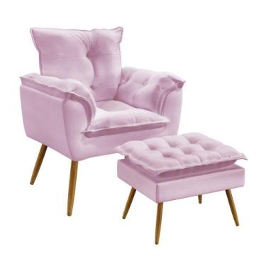 Imagem de Kit Poltrona Almofadada Decorativa Beta e Puff Lunar Z-021 Sued Rosa B