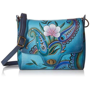 Imagem de Anna by Anuschka Bolsa de ombro média feminina de couro legítimo | Arte original pintada à mão | Organizador chique e elegante, Jeans Paisley Floral, One Size