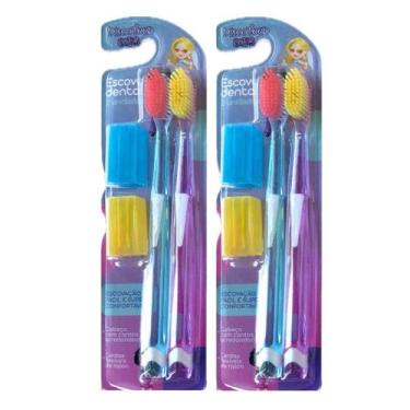 Imagem de Kit 4 Escova de Dente C/ Protetores Cerdas Nylon Disco Teen - Discotee