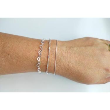 Imagem de Kit 3 Pulseiras Coração Bolinha E Rabo de Rato De Prata 925 - DR Jóias