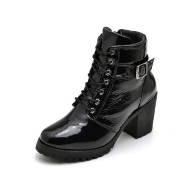 Imagem de Bota coturno feminina salto alto de couro legitimo tratorada confortav