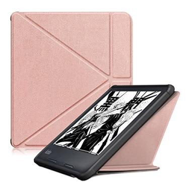 Imagem de Gylint Capa de origami para Kobo Libra de 17 cm, capa inteligente de couro mais fina e leve para eReader Kobo com função despertar/hibernar automática - ouro rosa