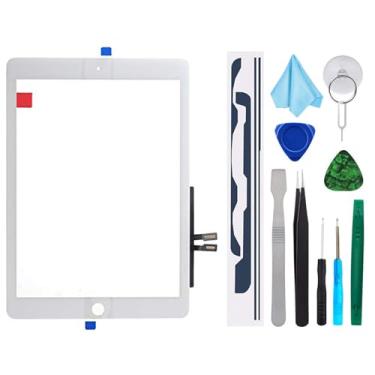 Imagem de Kit de reparo de digitalizador de tela sensível ao toque para iPad 9,7" 2018 iPad 6 6ª geração A1893 A1954 Substituição de vidro frontal (sem botão Home, não inclui LCD) + adesivo pré-instalado + ferramentas, Branco