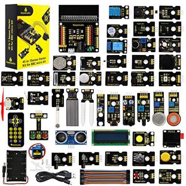 Imagem de KEYESTUDIO Kit de iniciação de 45 sensores para BBC Microbit V2.2 V2 V1.5 (sem Micro:bit), placa de breakout do sensor, LCD i2c, campainha, relé 5v com tutoriais 57 cursos de codificação para