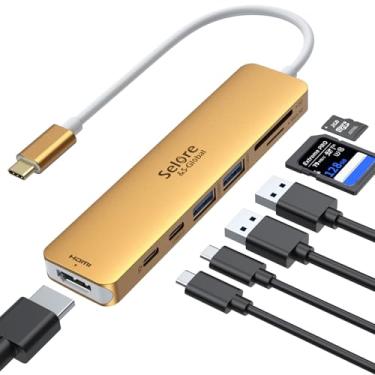 Imagem de Adaptador HDMI USB C Hub para MacBook Pro/Air, dongle USB C 7 em 1 com HDMI, leitor de cartão SD/TF, porta de dados USB C, PD de 100 W e 2 USB 3.0, compatível com MacBook Pro/Air, Dell XPS, Lenovo