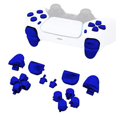 Imagem de eXtremeRate Botões de substituição D-pad R1 L1 R2 L2 Gatilhos Opções de compartilhamento Botões Faciais, Azul Cromado Conjunto Completo Compatível com Controlador ps5 BDM-010 e BDM-020