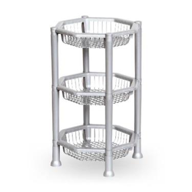 Imagem de Fruteira de Chão Plástica Suporte 3 Andares Cesto Organizador Multiuso