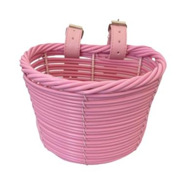 Imagem de Fancyes Cesta de bicicleta infantil, cesta de ciclismo, acessório de transporte, cesta de guidão portátil, cesta de bicicleta infantil para meninas, compras, Rosa