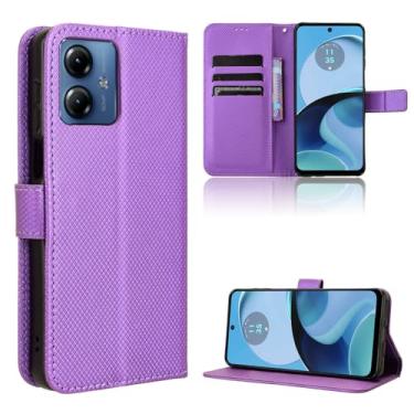 Imagem de Elubugod Capa de couro compatível com Motorola Moto G14 4G, capa flip de couro PU compatível com Motorola Moto G14 2023 XT2341-2 XT2341-3 XT2341-4 capa roxa
