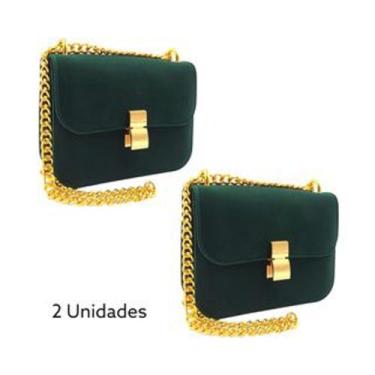 Imagem de Bolsa Feminina Transversal de Veludo com Alça de Corrente Kit 2 - King
