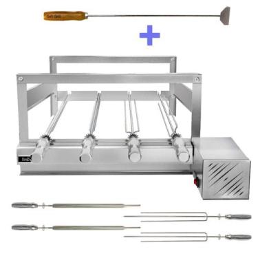Imagem de Churrasqueira Giratória Grill Inox Gira Soft Grill 4 Espetos + Espalha