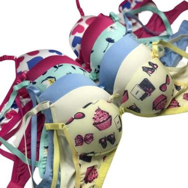 Imagem de Kit 8 Sutia Top Com Bojo Juvenil Menina Moça Microfibra Estampado - Em