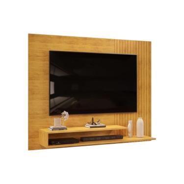 Imagem de Painel Suspenso Detalhe Frisado Sala Quarto Escritório TV Até 50 Polegadas 1 Prateleira Nando