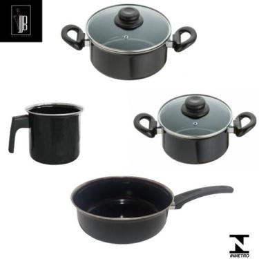 Imagem de Conjunto Panelas 4 peças Preto Indução Cooktop Elétrico á gás - JJB Ut