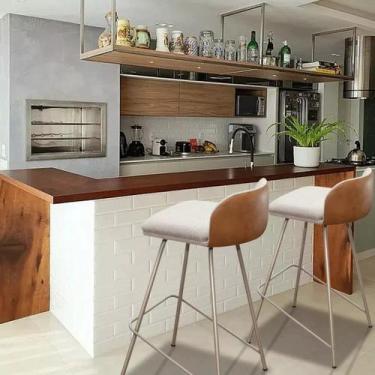 Imagem de Banqueta Nobre Com Pés de Ferro Champanhe Acento Almofadado Linho/mate