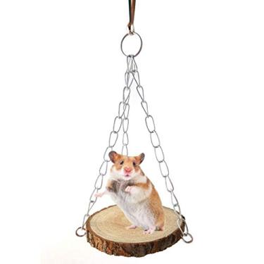 Imagem de Hamster Wood Hammock Brinquedos de Parrot Swing Bird Perch Hamster Esquilo Madeira Encaixe Corrente Decoração