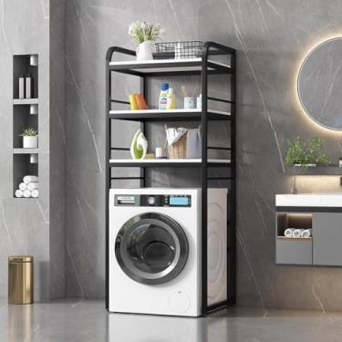 Imagem de Prateleira de metal com 3 camadas sobre a máquina de lavar/toalete, grande organizador de lavadora de banheiro e secadora, prateleiras de lavanderia, preto + branco, tamanho único