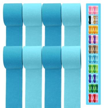 Imagem de 8 rolos de serpentina de papel crepe, pacote de vaporizadores de festa azul claro e azul celeste, para decoração de festa, casamento, aniversário, chá de bebê (4,8 cm x 2,5 metros/rolo)