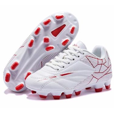 Imagem de Chuteiras de futebol infantis, 3 cores, cadarço, Branco, 10 Toddler