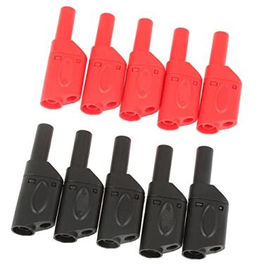 Imagem de 10 Peças 4mm Vermelho Preto Segurança Isolado Empilhável Banana Plug Conectores de Teste Elétrico Soldagem Fio 14awg