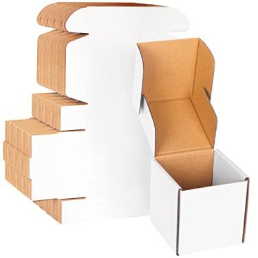 Imagem de werfami Caixas de papelão brancas 4x4x4, 30 pacotes, pequenas caixas de transporte para pequenas empresas, caixas de embalagem de papelão ondulado