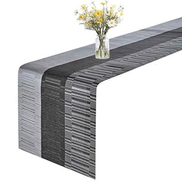 Imagem de GIVERARE Caminho de Mesa, 12X72 Pol. Vinil Trançado Resistente Ao Calor, Tampo Longo de Mesa, Caminhos de Mesa de Pvc Laváveis e Antiderrapantes, Capa de Cômoda de Plástico Premium(12X72, Preto+Prata)