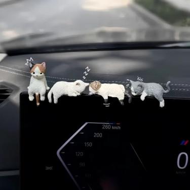 Imagem de Acessórios estéticos para interiores de carro de gato, decorações de painel, conjunto de 4 lindos enfeites de espelho retrovisor para mulheres e meninas (Gatinhos)