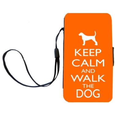 Imagem de Rikki Knight Keep Calm and Walk the Dog - Capa carteira flip cor laranja com aba magnética para Samsung Galaxy S3