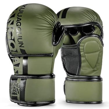 Imagem de KUANG QUAN Luvas MMA de palma aberta, luvas de luta e luta, artes marciais para homens e mulheres, esportes de combate, MMA, boxe, muay thai, kickboxing (verde militar, grande)