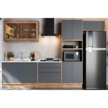 Imagem de Kit Cozinha Modulada 6 Peças Versalis 2 Aéreos + 2 Balcões + 1 Torre Quente + 1 Complemento C6p163 Freijó Grafite Herval
