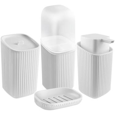 Imagem de Kit Banheiro Sabonete Líquido 400ml Porta Algodão Porta Escova e Saboneteira (Branco)