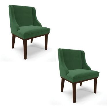 Imagem de Kit 02 Cadeiras Liz Veludo Verde Base Fixa Madeira Tabaco - - DROSSI