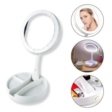 Imagem de Espelho Camarim 2 Lados Zoom Redondo Led Porta Joias Branco - Arte Sed