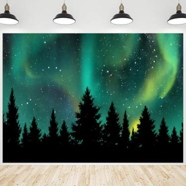Imagem de CRTPOD Aurora Boreal cenário de pinheiro norueguês noite estrelada luzes do norte fotografia fundo para retratos tema luzes polares decorações de festa de aniversário faixa de fotos adereços 2,1 x 1,5